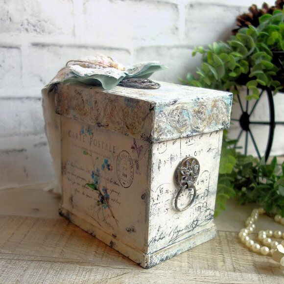 Shabby Chic Storage Box Romantic Keepsake Box Handmade Fancy Dresser Box Caddy - Picture 8 of 11